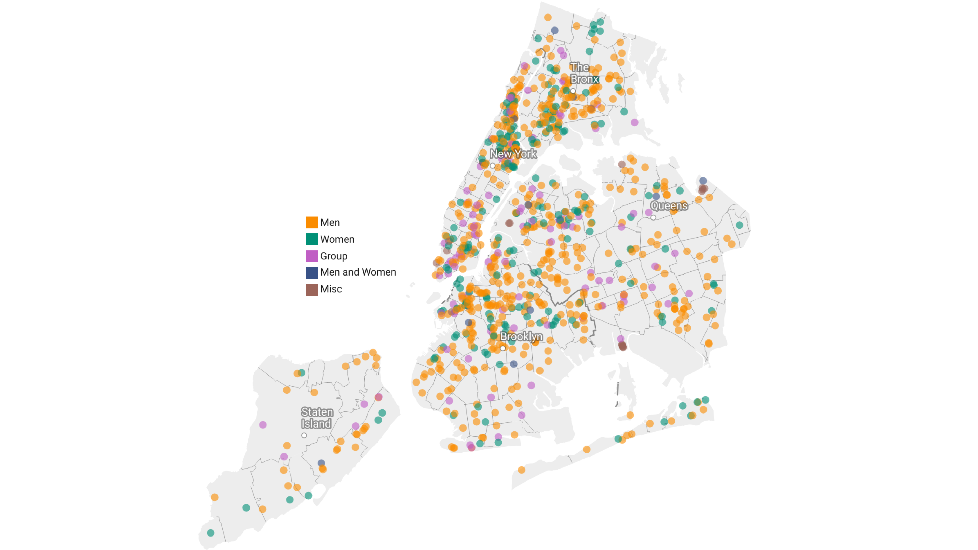 Map of NYC streets named after women
